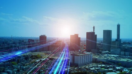 Leinwandbilder - 未来へ向かう光の帯　都市ネットワーク