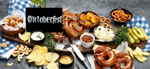 Wall Mural - Oktoberfest concept - traditional food and beer