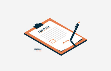 digital signature and smart contract agreement concept, isometric paper with pencil signing document