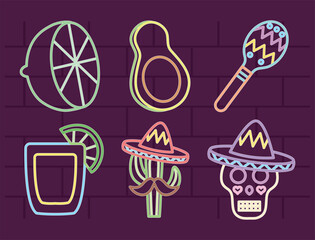 Sticker - mexican symbols icon set