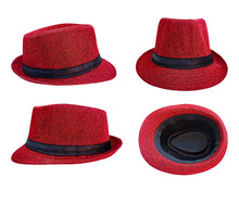 Red Straw Hat With Black Ribbon On White Background