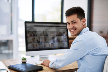 Poster - Nothing gives me greater satisfaction than my career. Portrait of a happy businessman using a computer at his work desk.