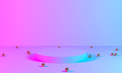 Wall Mural - product stand blue pink violet neon abstract background, studio modern ultraviolet light, room paste