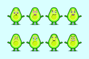 Wall Mural - Set kawaii avocado cartoon character with different expressions of cartoon face vector illustrations