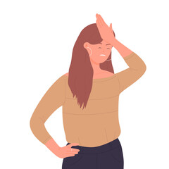 Wall Mural - Annoyed woman facepalm gesture isolated illustration. Disappointed annoyed lady and shame feeling cartoon