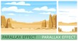 Rocky cliffs. Sandy desert. Image from layers for overlay with parallax effect. Desert natural landscape with stones. Illustration in cartoon style flat design. Vector