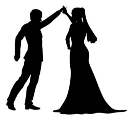 Wall Mural - Bride And Groom Couple Wedding Dress Silhouettes