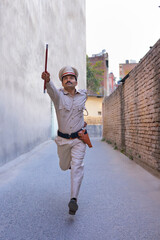 Wall Mural - Indian policeman running while on duty