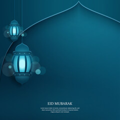 Wall Mural - Islamic background ramadan banner illustration. Blue islamic pattern. Ramadan theme with shape for social media template, poster, flyer, brochure,cover