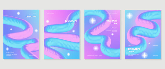 Abstract gradient fluid liquid cover template. Set of modern poster with vibrant graphic pastel and blurred color. Minimal blue and pink color design for flyer brochure, background, wallpaper, banner.