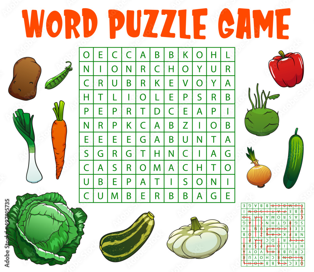 Raw farm isolated vegetables word search vector puzzle game worksheet ...