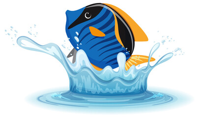 Sticker - A water splash with fish on white background