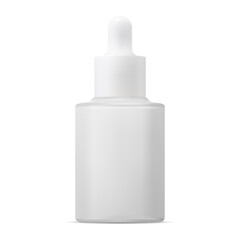 Wall Mural - Serum dropper bottle. White glass cosmetic essence flask mockup. Aroma oil eyedropper vial, face and eye care treatment. Eyedropper collagen liquid product package template