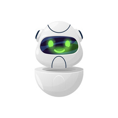 Aufkleber - Robot helper isolated cartoon messenger chatbot, service line operator. Vector chatbot support center mobile application customer service online assistant. Ai support bot, cute funny chatterbot