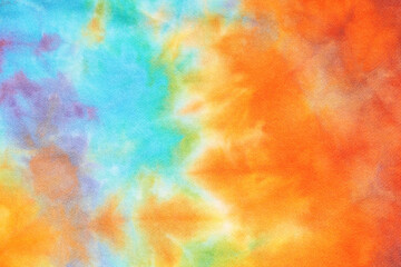 Wall Mural - Abstract tie dye multicolor fabric cloth Boho pattern texture for background or groovy wedding card, sale flyer, 60s, 70s poster, kid tie-dye diy backdrop. Modern Watercolor Wet Brush Fabrics Art