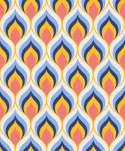 Abstract Geometric Seamless Pattern. Colorful Ogee Wallpaper Vector Print. Multicolor Asian Style Fishcsale Ornament. Simple Shaped Small Scale Fashion Textile Design