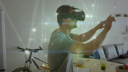Poster - Animation of network of connections over caucasian man wearing vr headset
