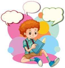 Canvas Print - Speech bubble template with boy reading book