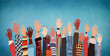 © melita - Group raised human arms and hands.Diversity multiethnic people. Racial equality. Men and women of diverse culture and nations. Coexistence harmony. Multicultural community. Copy space