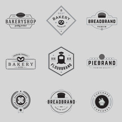 Collection simple premium quality bakery shop monochrome line logo vector illustration. Set minimalist vintage emblem bread, flour, pie, cupcake branding identification design with place for text