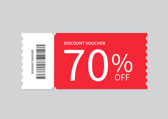 Coupon Template isolated on gray background. Discount voucher 70% OFF. Shopping voucher. Flat illustration.