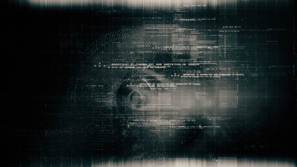 Aufkleber - Futuristic abstract de-focus flowing data matrix, telemetry and encrypt numbers display with particles simulation for head up display in cyber space environment background