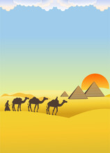 Arab Man And Camel Caravan