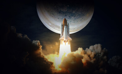 Wall Mural - space shuttle takes off to jupiter. elements of this image furnished by nasa.
