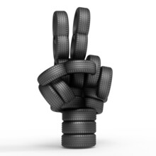 Victory Sign With Vehicle Tire, 3d Rendering