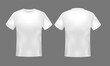 Realistic White Short Sleeve T-Shirt Template on Gray Background.Front And Back View, Vector File.