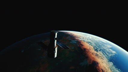 Wall Mural - Hubble Space Telescope Floating Above Earth. Beautiful photorealistic render. Elevated Wide Shot Render 4K.