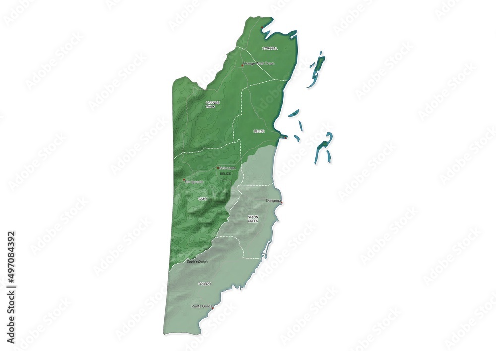 Isolated map of Belize with capital, national borders, important cities ...