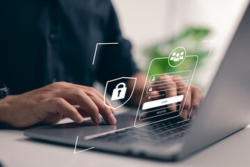 Cybersecurity and privacy ideas are used to keep data safe. The lock icon and technology that protects the internet. Personal information on laptops and in virtual environments.