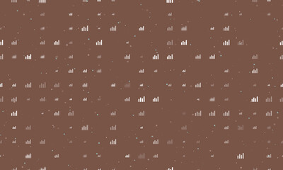 Poster - Seamless background pattern of evenly spaced white chart line symbols of different sizes and opacity. Vector illustration on brown background with stars