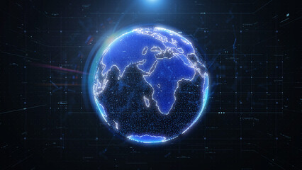 Aufkleber - Abstract 3D Rendering Blue Earth Global Science Futuristic on Top Center Flare in Universe Concept Graphic Digital Design Illustration.