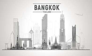 Wall Mural - Bangkok skyline. Vector illustration. line City landscape on a background.