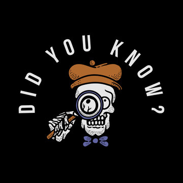 detective skull illustration wearing a magnifying glass