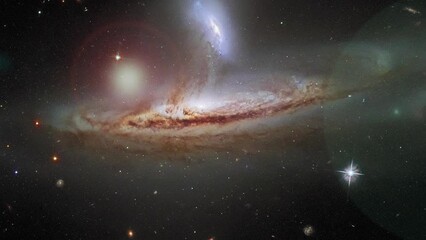 Wall Mural - Galaxy exploration through outer space towards glowing stars field in outer space universe. Based on image furnished by Nasa