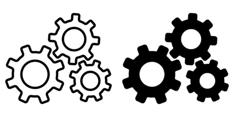 Fototapete - ofvs33 OutlineFilledVectorSign ofvs - gears vector icon . isolated transparent . setting sign . cogs symbol . gear wheel mechanism . black outline and filled version . AI 10 / EPS 10 . g11315