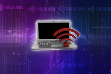 Poster - 3d illustration WiFi symbol with laptop