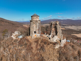 Aerial view of castle in village Slanec in Slovakia