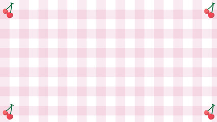 Wall Mural - cute red cherry on pink checkered, gingham, plaid pattern background