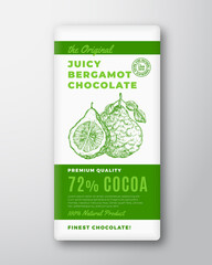 Wall Mural - The Original Finest Chocolate Abstract Vector Packaging Design Label. Modern Typography and Hand Drawn Bergamot Fruit Sketch Silhouette Background Layout Isolated