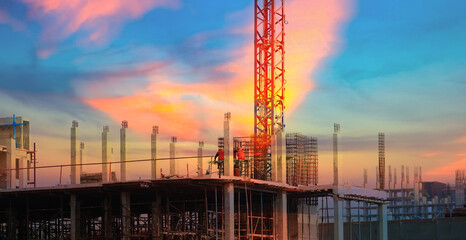 silhouette of building construction in the evening