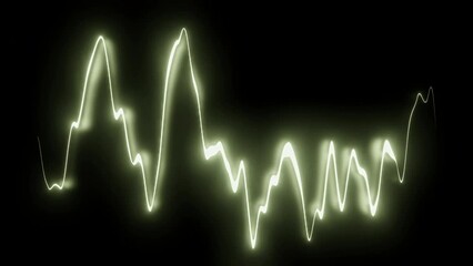 Poster - Glowing line oscillates on black background. Design. Bright neon line pulsates with musical frequency. Moving line of sound equalizer or spectrogram