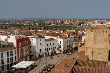 Wall Mural - high angle view of the old city center of Badajoz