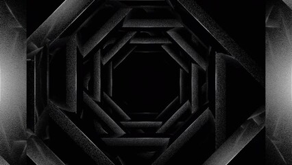 Poster - Tunnel with metal walls. Design. Movement in 3d tunnel with steel geometric walls. Cubic tunnel with metal walls in dark