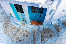 Morocco, Chefchaouen, Overhead View Of Narrow Alley And Traditional House