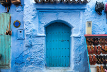 Morocco, Chefchaouen, Traditional Slippers For Sale At Blue Building