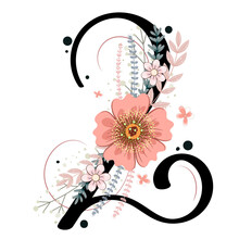 Number 2 (TWO) Birthday Celebration Anniversary.  2 NUMBER With Flowers And Leaves. Illustration Number TWO Floral